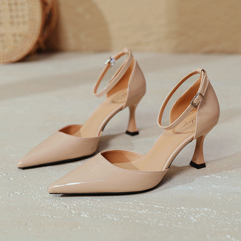 Damen elegante Stiletto-Pumps mit verstellbarem Riemen und glänzender Oberfläche