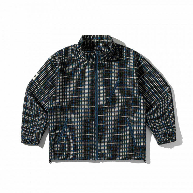 Unisex Kastenförmige karierte Fleece-Übergangsjacke mit Reißverschluss, Stehkragen und Zipp-Taschen Shop Nory