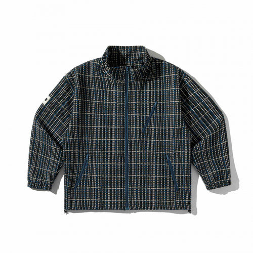 Unisex Kastenförmige karierte Fleece-Übergangsjacke mit Reißverschluss, Stehkragen und Zipp-Taschen Shop Nory