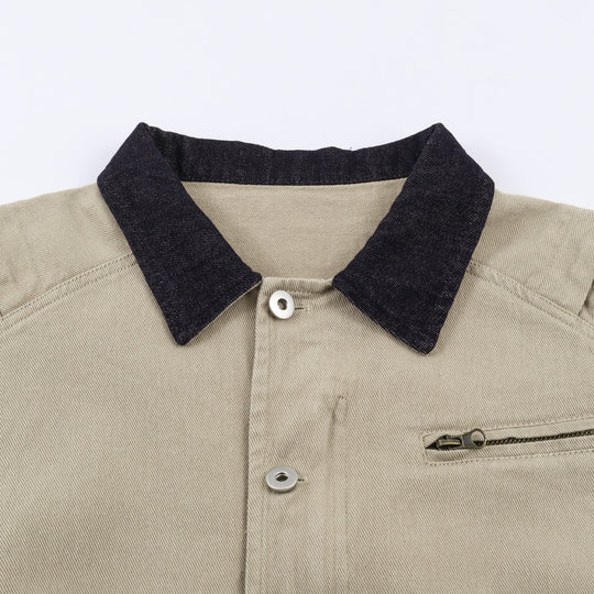 Herren Boxy Canvas-Jacke mit Cordkragen, aufgesetzten Eingrifftaschen und Reißverschluss-Brusttasche Shop Nory