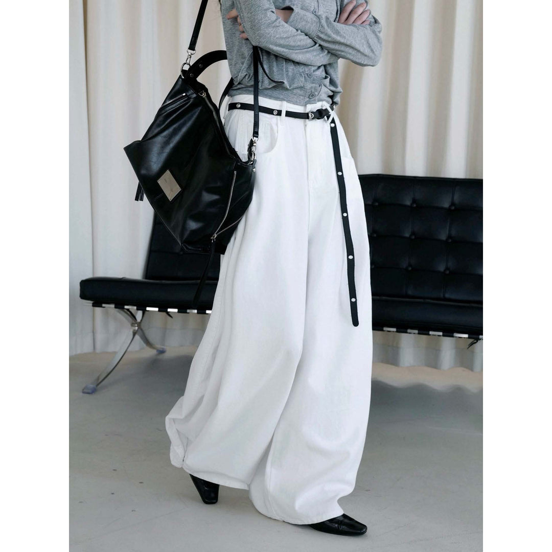Damen Baggy-Hose aus Baumwoll-Denim mit hoher Taille und weitem Bein Shop Nory