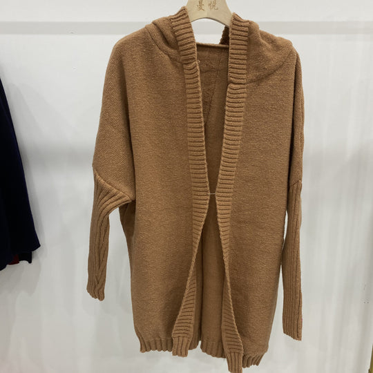 Damen Longline Kapuzen-Strickcardigan mit offener Front Shop Nory