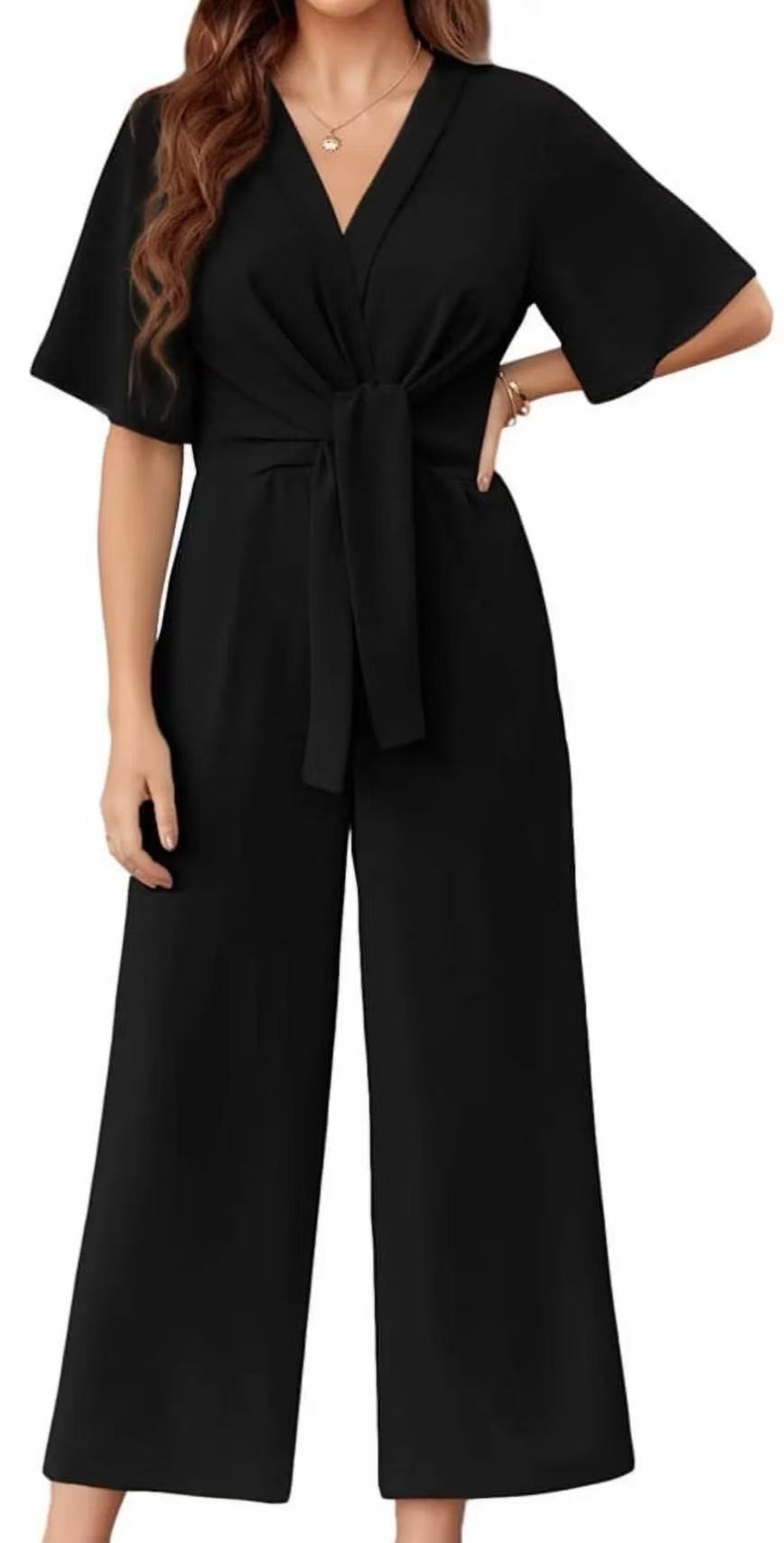Damen Jumpsuit mit Taillenknoten und weitem Bein