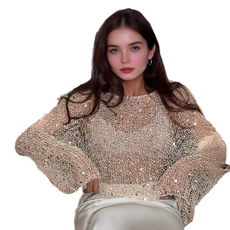 Damen lässiger Knit-Pullover mit transparentem Design