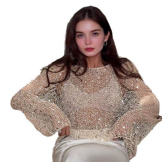 Damen lässiger Knit-Pullover mit transparentem Design