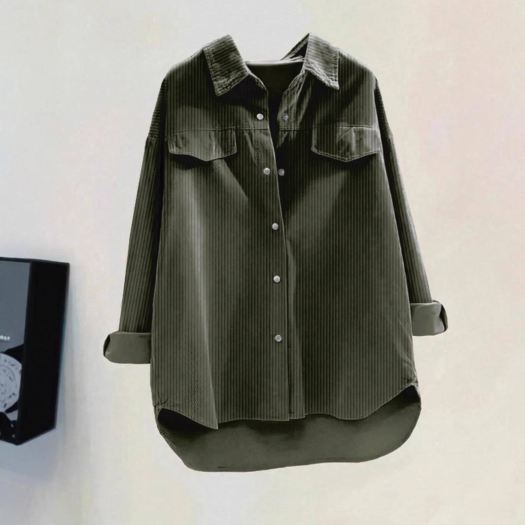 Damen Oversize-Cordhemd mit Brusttaschen & abgerundetem Saum Shop Nory