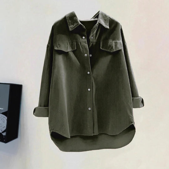Damen Oversize-Cordhemd mit Brusttaschen & abgerundetem Saum Shop Nory