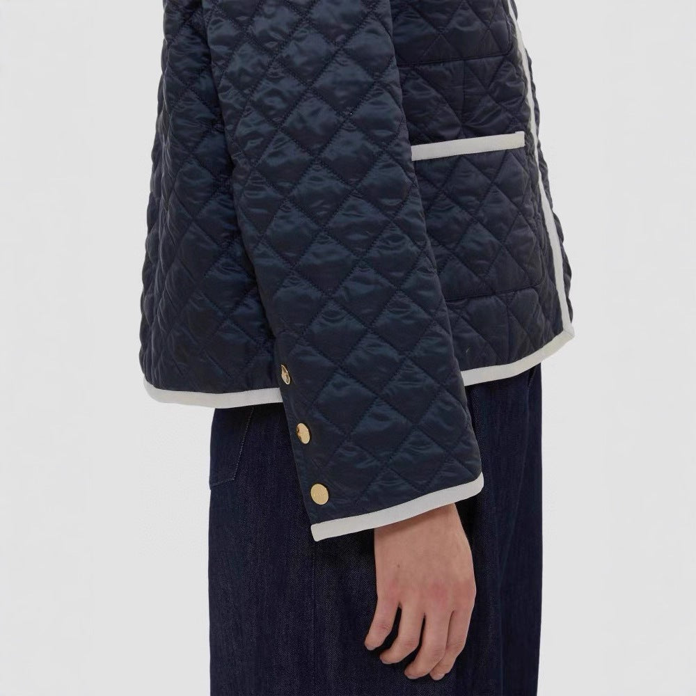 Damen Leicht gesteppte Kurzjacke ohne Kragen mit Kontrastpaspel und durchgehendem Reißverschluss Shop Nory