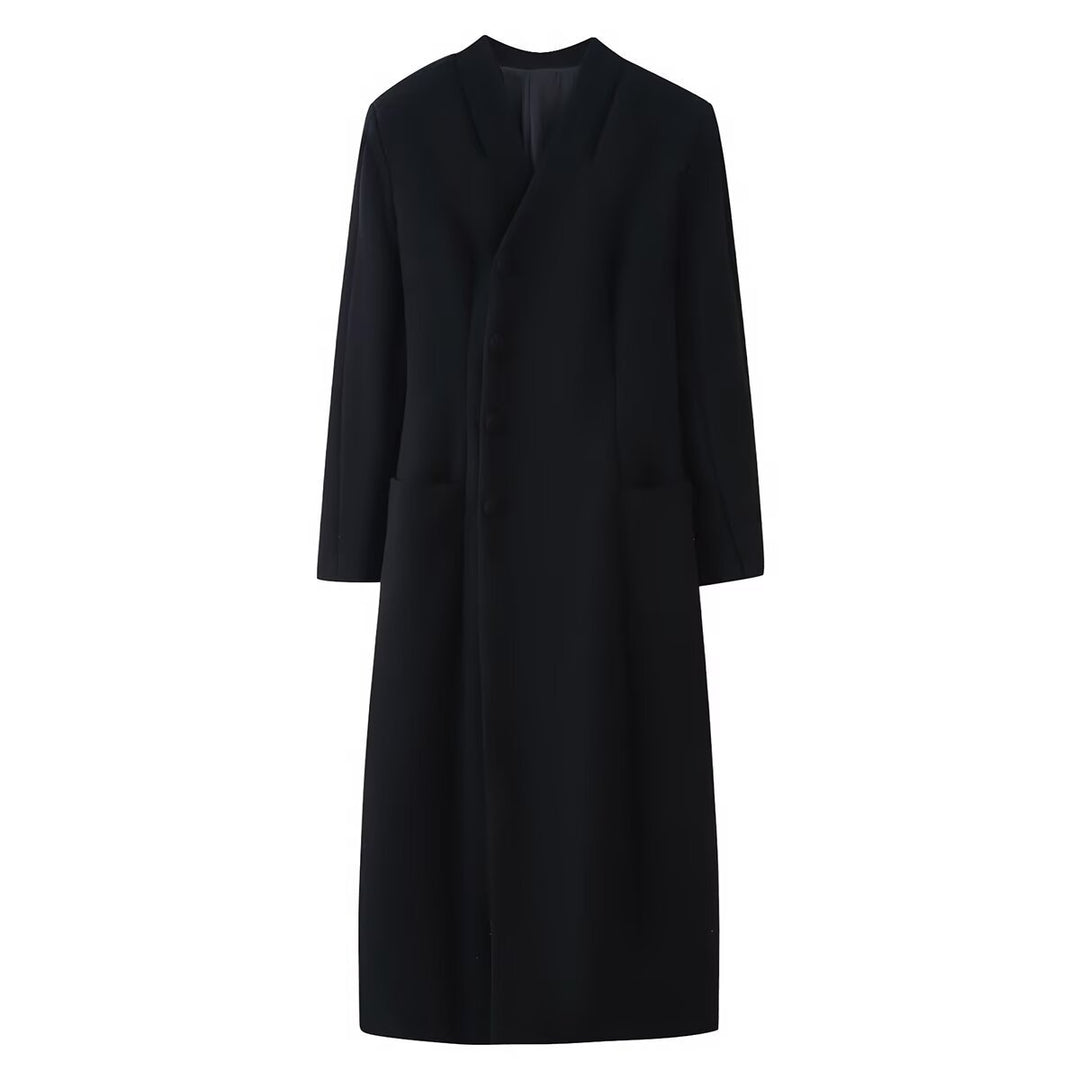 Damen Eleganter Wolloptik-Maximantel mit verdeckter Knopfleiste und aufgesetzten Taschen Shop Nory