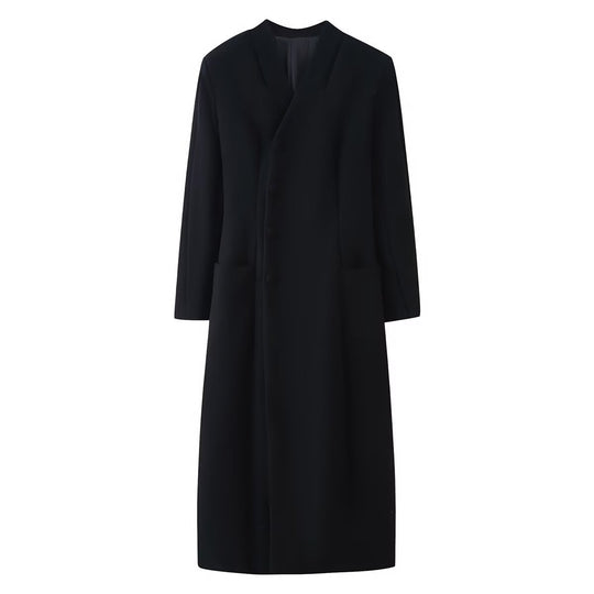 Damen Eleganter Wolloptik-Maximantel mit verdeckter Knopfleiste und aufgesetzten Taschen Shop Nory