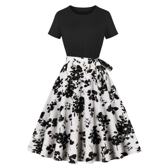 Damen Elegantes Spitzen-Kleid mit kontrastierendem Oberteil und fließendem Rock