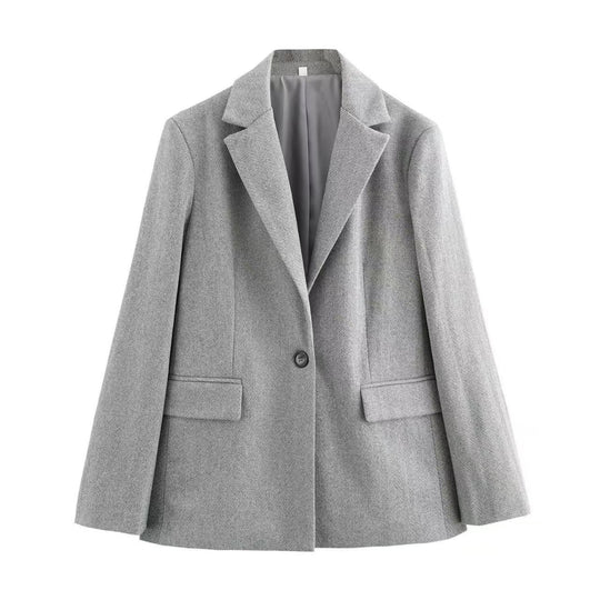 Damen Einreihiger Blazer mit Fischgrätmuster, Reverskragen und Pattentaschen Shop Nory