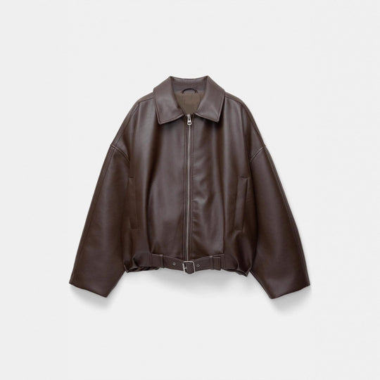 Damen Oversized Lederimitat-Blouson mit Taillengürtel Shop Nory