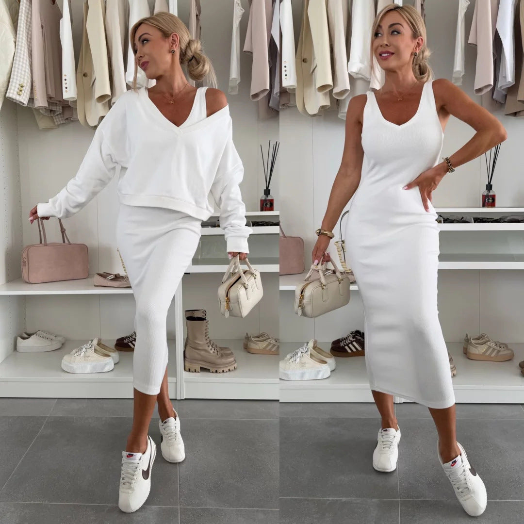 Damen weiches geripptes Lounge-Set mit Oversize-Viskoseshirt und High-Waist Schlaghose Shop Nory