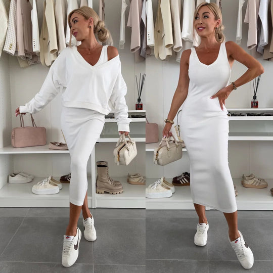 Damen weiches geripptes Lounge-Set mit Oversize-Viskoseshirt und High-Waist Schlaghose Shop Nory