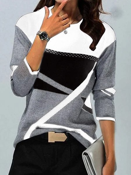 Damen Locker geschnittener Strickpullover mit geometrischem Colorblock und dreiviertelärmeln Shop Nory