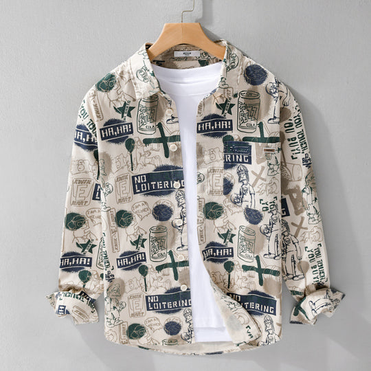 Herren Künstlerisches Grafik-Overshirt im Relaxed-Layering mit Allover-Sketchprint und Soft‑Touch‑Baumwollmix Shop Nory