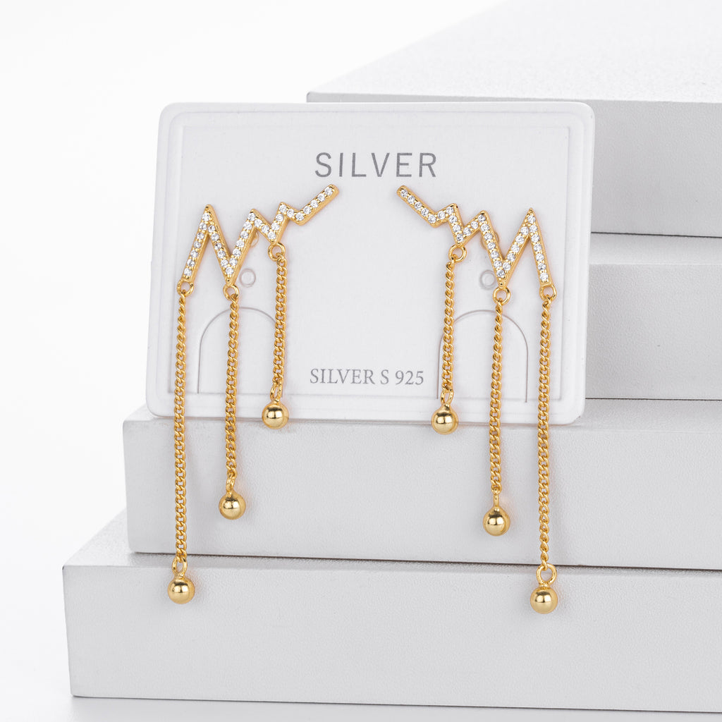 Damen Ohrhänger im modernen Zickzackdesign aus 925er Sterlingsilber mit funkelnden Zirkonen Shop Nory