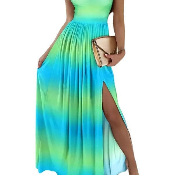 Damen Maxikleid mit charmantem Ausschnitt und asymmetrischem Schlitz