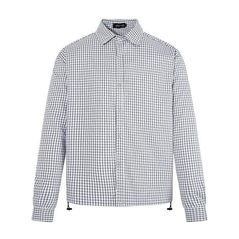 Herren kariertes Hemd mit durchgehender Knopfleiste, verstellbarem Saum und Kentkragen Shop Nory