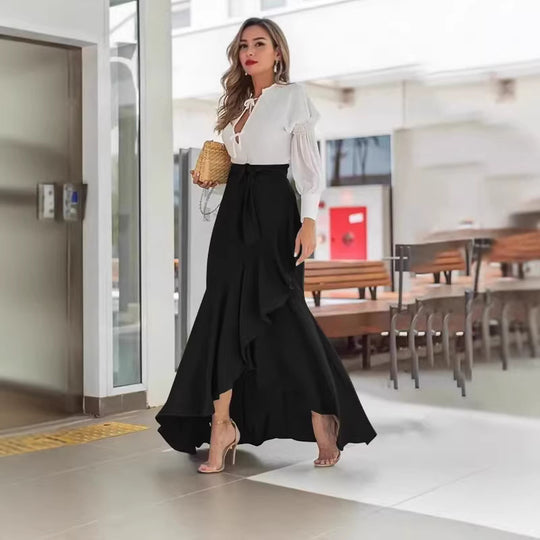 Damen nan Wickel-Maxirock mit Vichy-Karo, hoher Taillenbinde und asymmetrischem Volantsaum Shop Nory