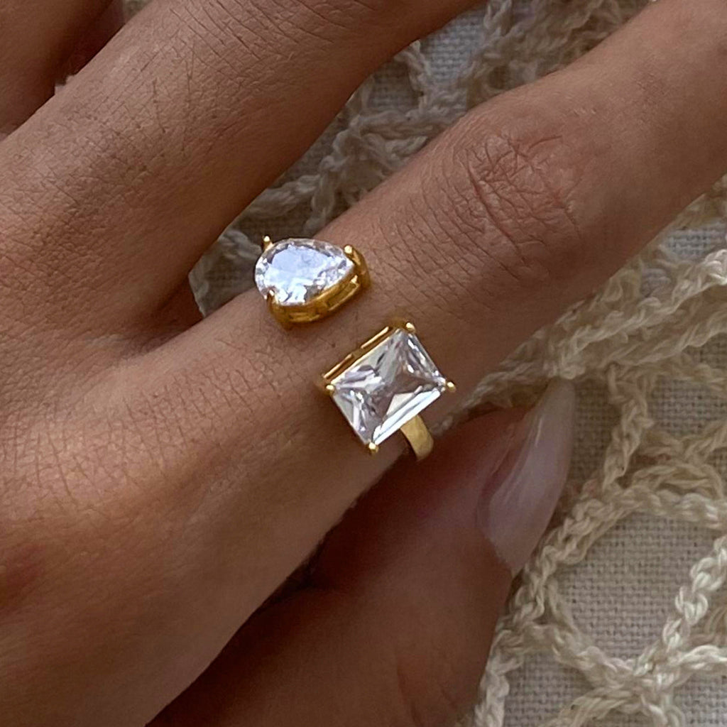 Damen verstellbarer Ring mit zwei funkelnden Steinen Shop Nory