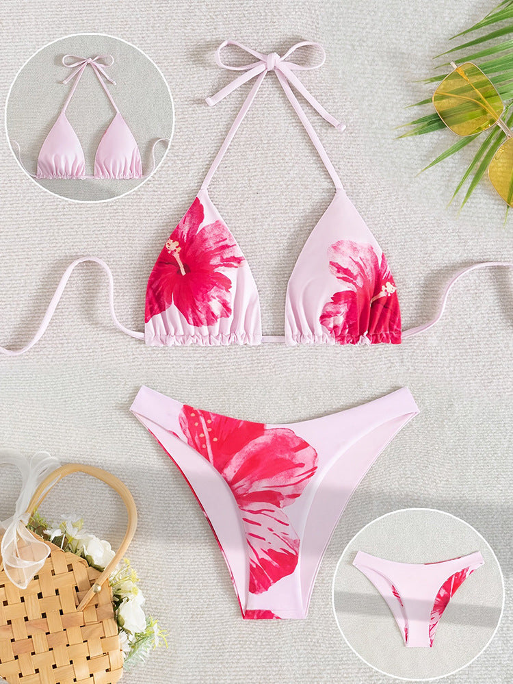 Damen Triangel-Bikini-Set mit floralem Design und verstellbaren Trägern