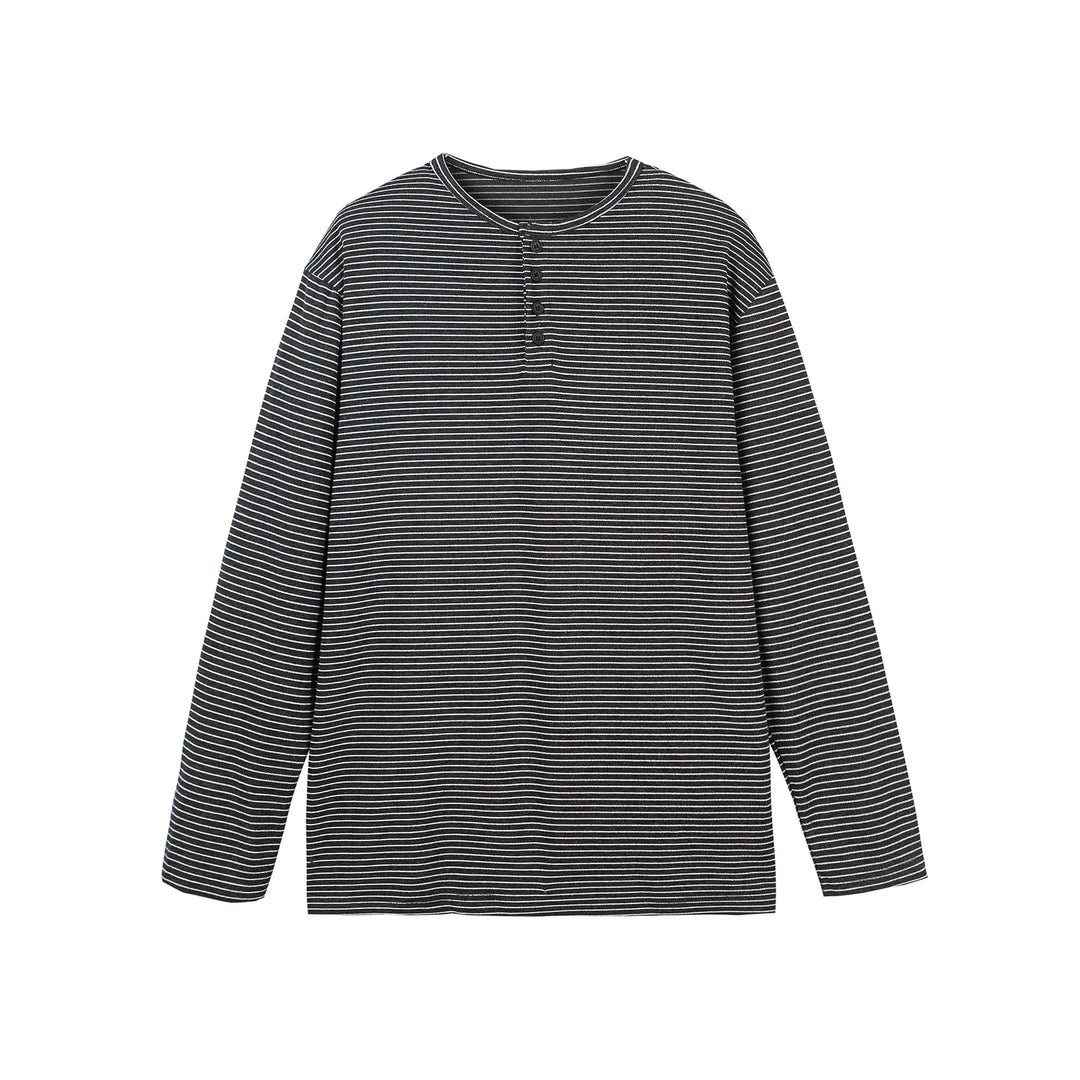 Unisex Gestreiftes Henley-Langarmshirt mit Knopfleiste und Oversize-Schnitt Shop Nory