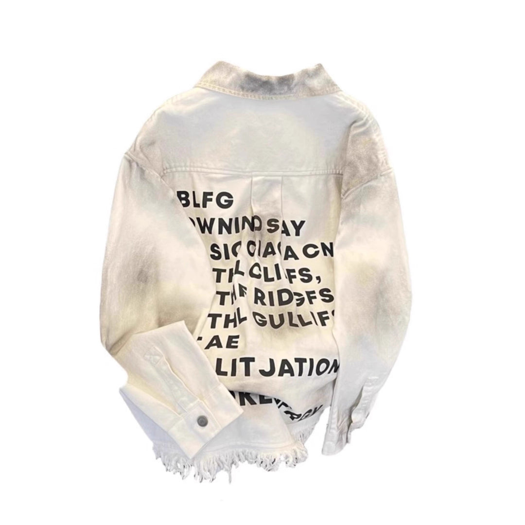 Damen Urbane Oversized Jacke mit kreativem Schriftzug Shop Nory