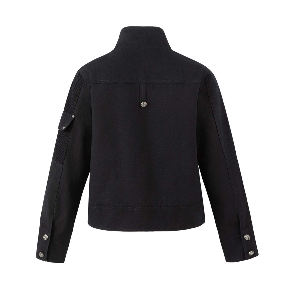 Herren Military-inspirierte Kurzjacke mit Stehkragen, Schnallenriemen und dekorativen Pattentaschen Shop Nory