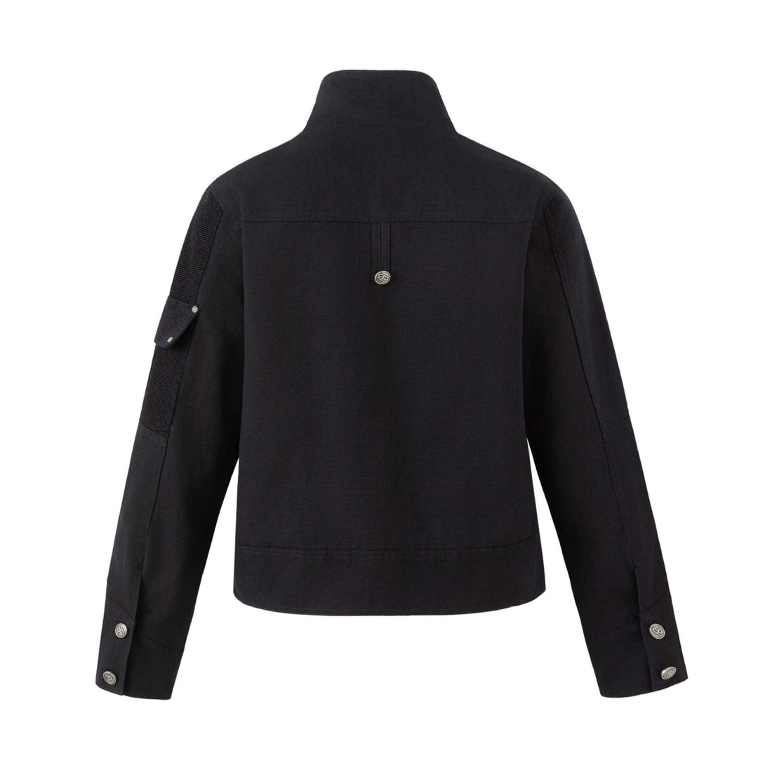 Herren Military-inspirierte Kurzjacke mit Stehkragen, Schnallenriemen und dekorativen Pattentaschen Shop Nory