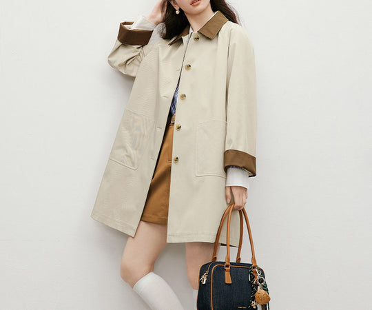 Damen Modische Übergangsjacke mit Kontrastkragen Shop Nory