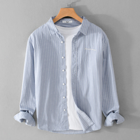 Herren Nadelstreifen-Lagenhemd im Overshirt-Stil mit dezenter Bruststickerei Shop Nory