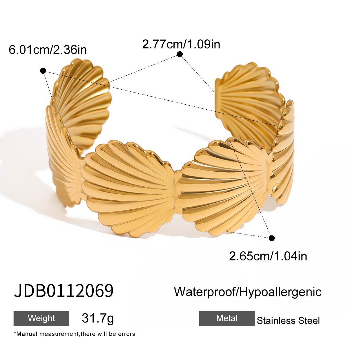 Damen Offenes Armband mit elegantem Muschel-Design aus hypoallergenem Edelstahl Shop Nory