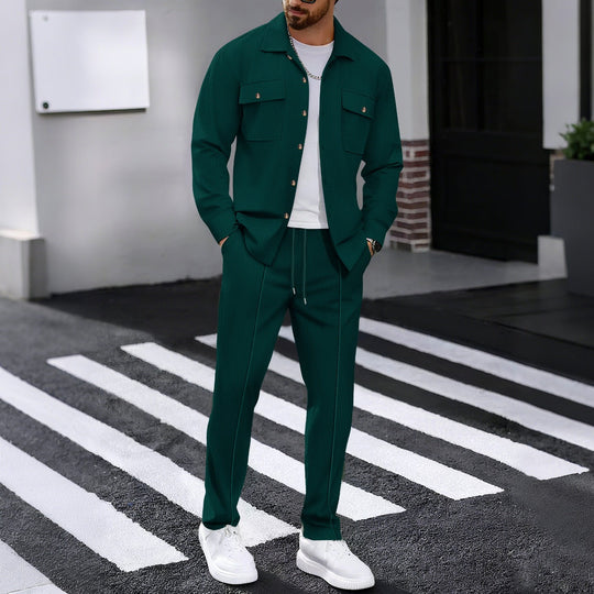 Herren modisches Freizeit-Set mit strukturierter Jacke und bequemen Hosen