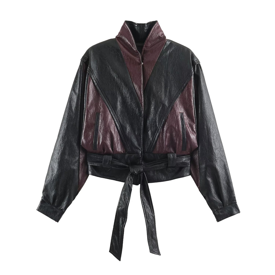 Damen Kurzjacke im Blousonstil mit hochabschließendem Kragen und Bindegürtel Shop Nory
