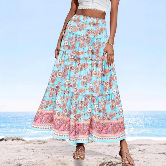 Damen Maxirock mit elastischem Smockbund und fließendem Paisley‑Print Shop Nory