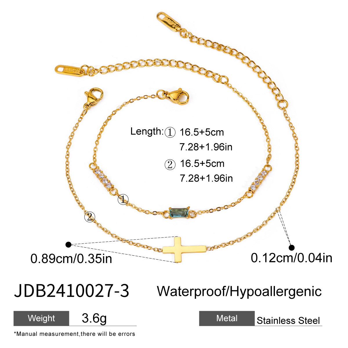 Damen Doppelarmband mit funkelnden Zirkonia und Kreuzanhänger Shop Nory