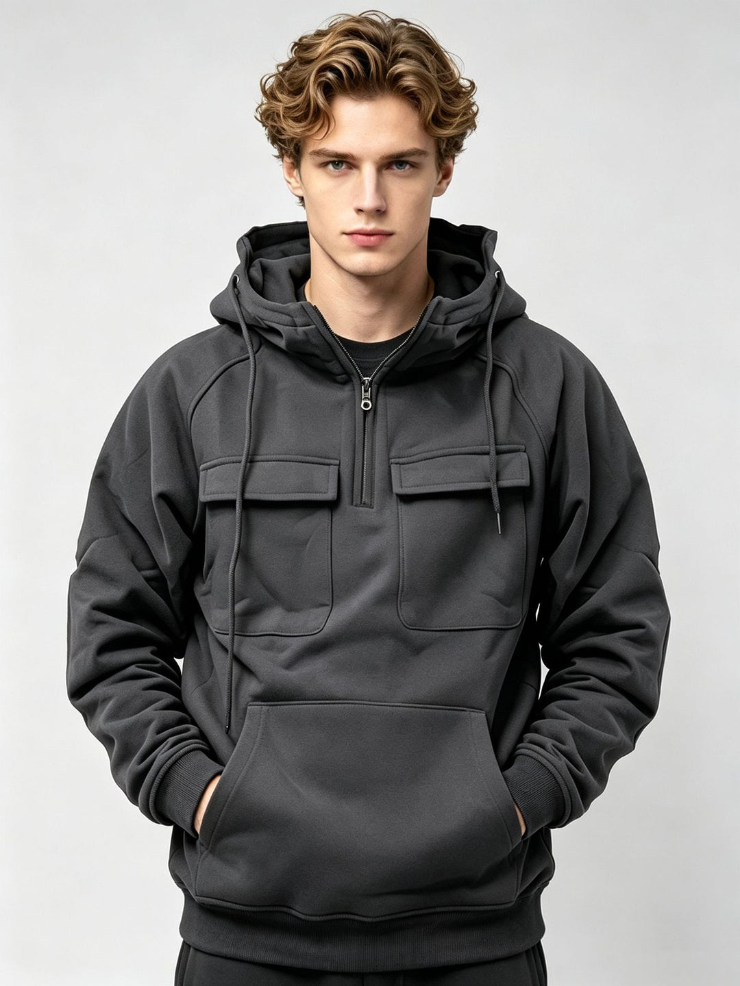 Herren Sportlicher Kapuzenpullover mit Funktionalen Taschen