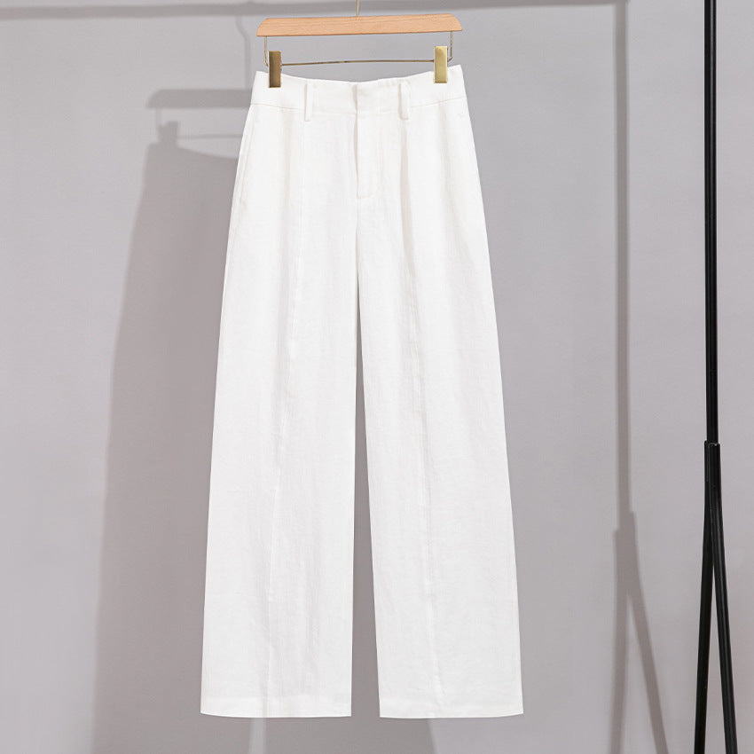 Damen Hochtaillierte Leinenhose mit weitem Bein, Bügelfalte und Gürtelschlaufen Shop Nory