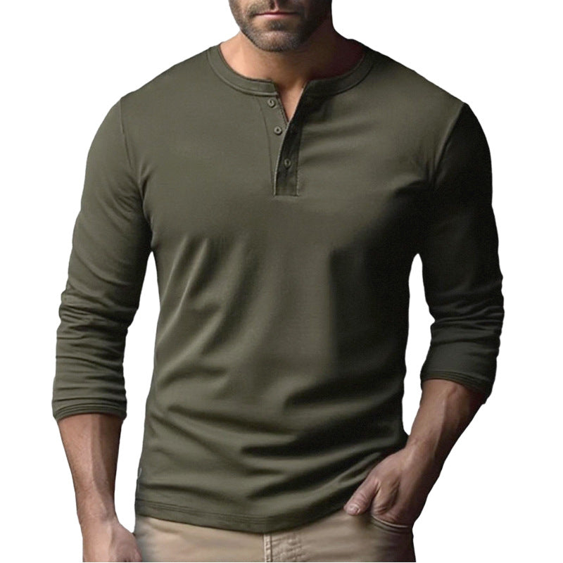 Herren Langarm-Henley-Shirt aus atmungsaktivem Baumwollmix