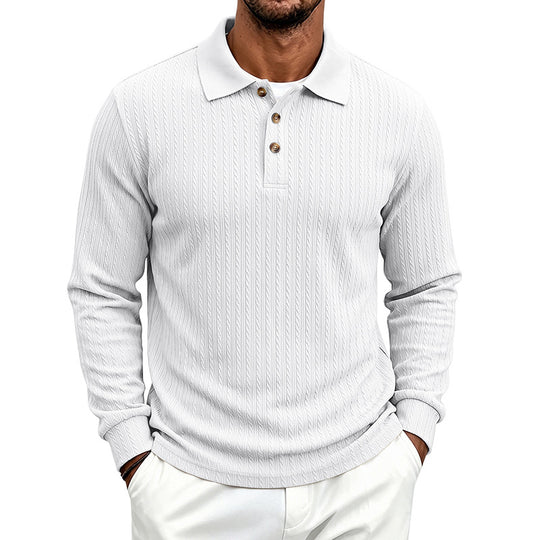 Herren Strukturiertes Langarm-Polo aus Feinstrick mit Zopfmuster und Knopfleiste Shop Nory