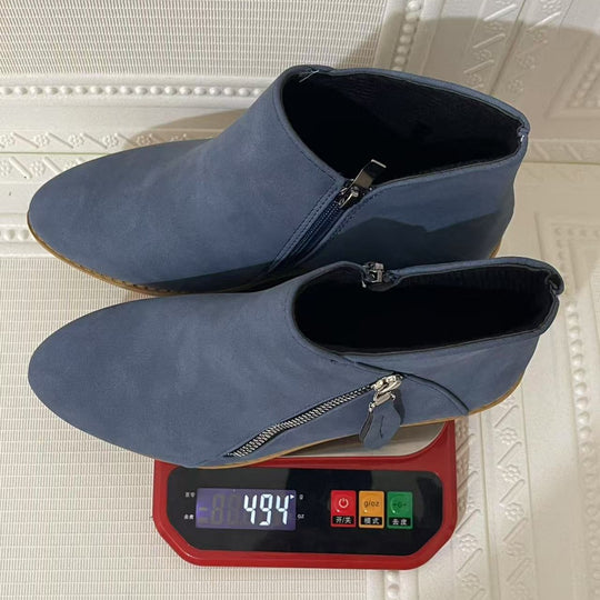 Damen Kurze Ankle-Boots mit seitlichem Reißverschluss und gestapeltem Blockabsatz Shop Nory