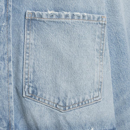 Damen Cropped Jeansjacke im Used‑Look mit ausgefranstem Saum und Oversize‑Ärmeln Shop Nory