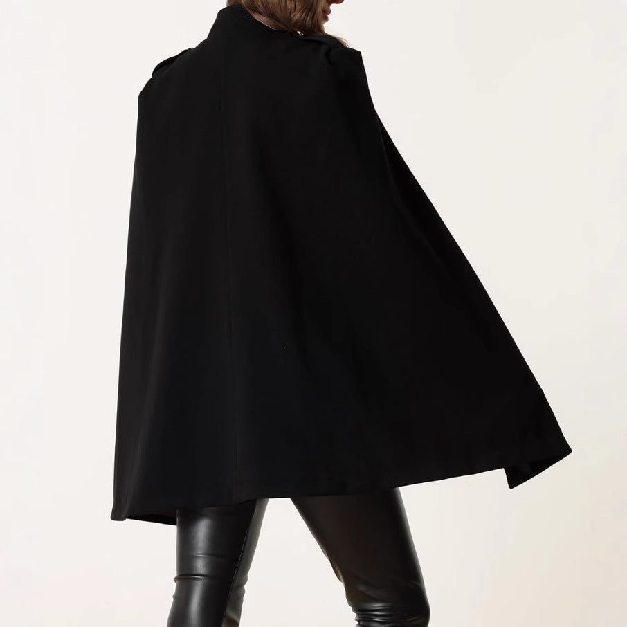 Damen Kurzcape-Mantel aus Wollmix mit Doppelreiher Schulterriegeln und Arm-Schlitzen Shop Nory