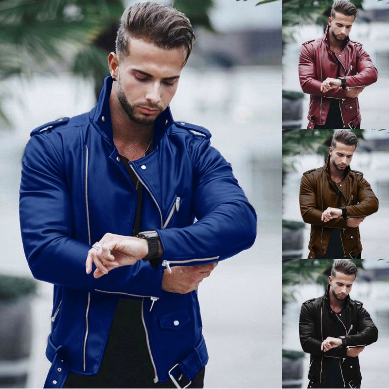Herren stylische Bikerjacke aus Kunstleder mit asymmetrischem Reißverschluss und tailliertem Schnitt Shop Nory
