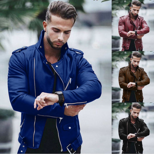 Herren stylische Bikerjacke aus Kunstleder mit asymmetrischem Reißverschluss und tailliertem Schnitt Shop Nory