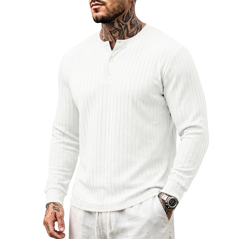 Herren Texturiertes Langarm-Henleyshirt mit Stehkragen und Zopfmuster Shop Nory