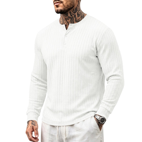 Herren Texturiertes Langarm-Henleyshirt mit Stehkragen und Zopfmuster Shop Nory