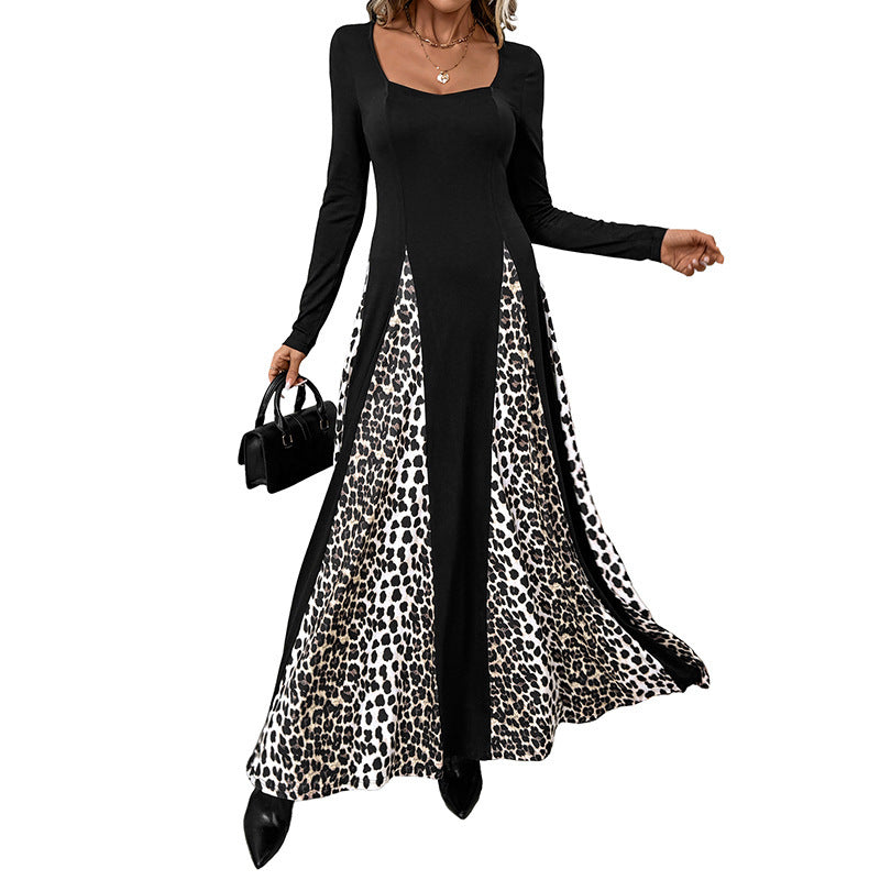 Damen Maxikleid mit Paneeloptik und kontrastierenden Leopard‑Print‑Einsätzen Shop Nory